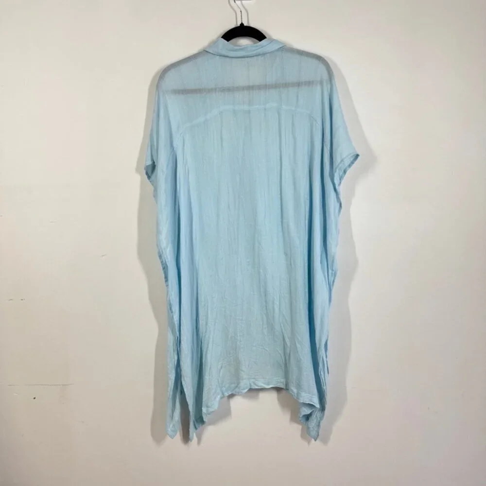 L*Space Light Blue Oversized Beach Cover Up Viscose Button Down Shirt Dress XS/S